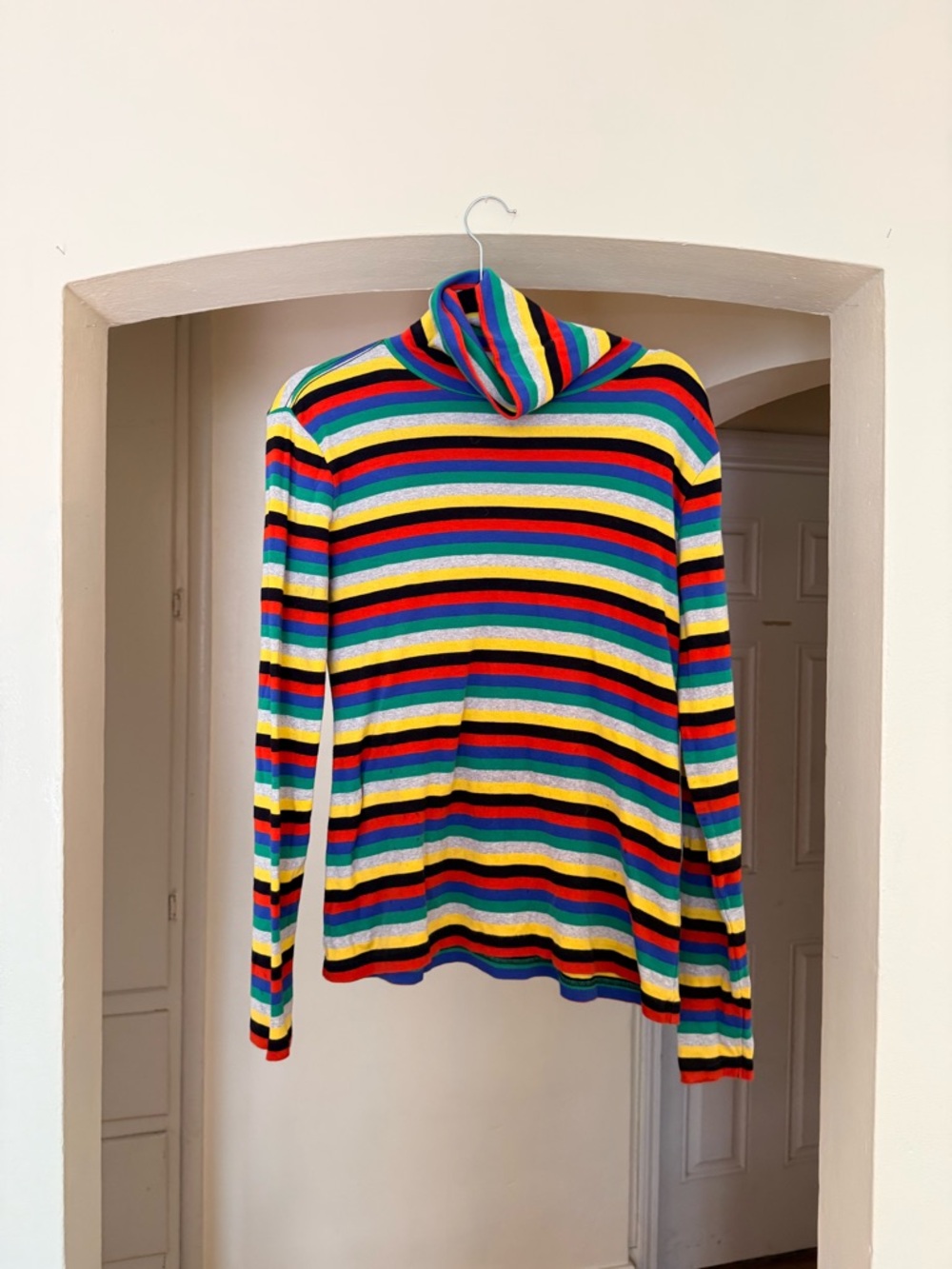 Ganni Rainbow stripe turtleneck cotton spandex Long Sleeve Top